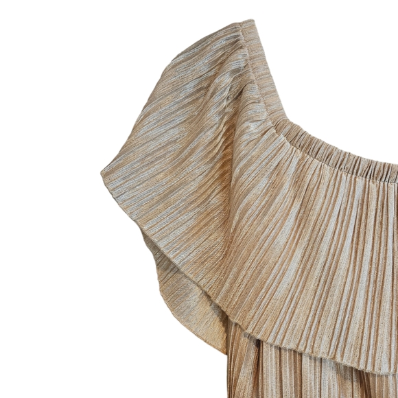 Dress the Population Gold Metallic Athena Pleated Off The Shoulder Maxi Dress - Picture 3 of 8